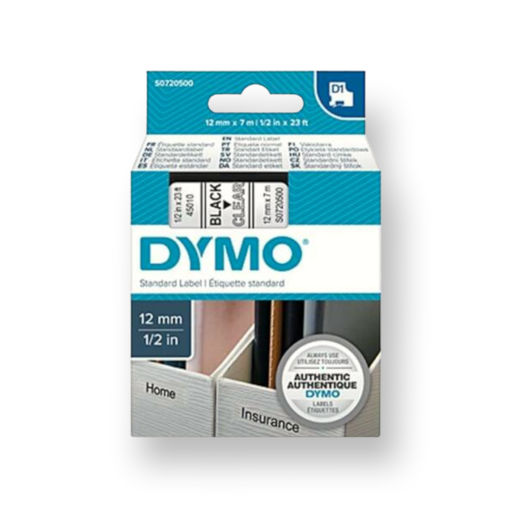 Picture of DYMO TAPE 12MMX7M BLK/CLR